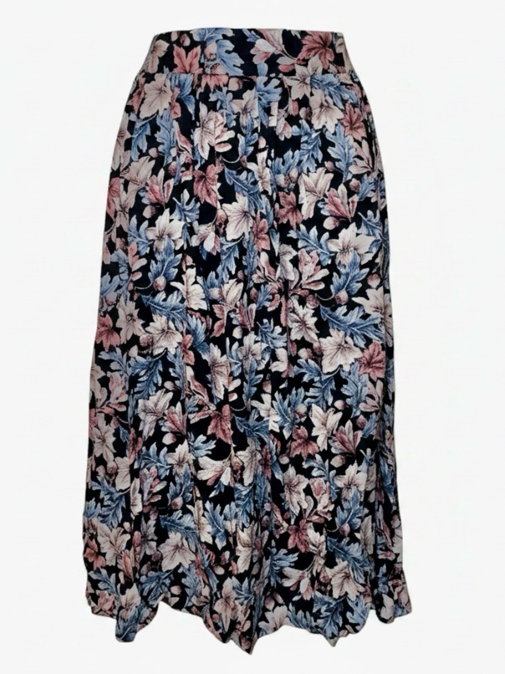 90’s Vintage Floral Long Skirt Black Whimsigoth Fairy Pleated Soft Rayon Size 8